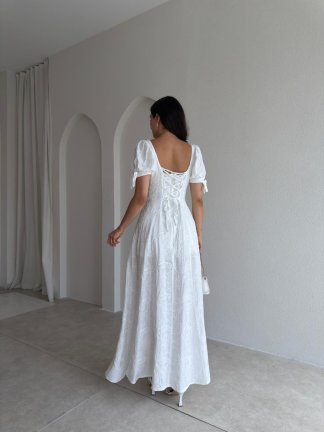 SİMON Maxi Elbise 3685 - Beyaz - 3