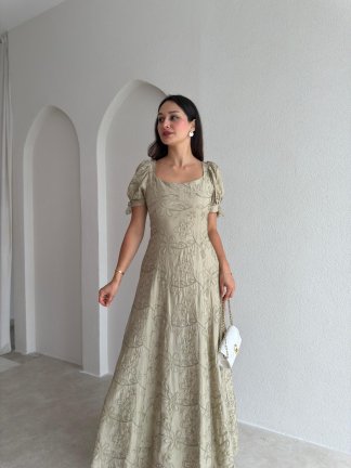 SİMON Maxi Elbise 3685 - Haki - 2