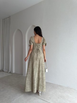 SİMON Maxi Elbise 3685 - Haki - 3