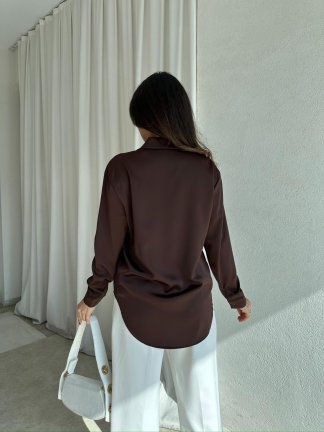SİMPLE Saten Gömlek 8674 - Acı Kahve - 2