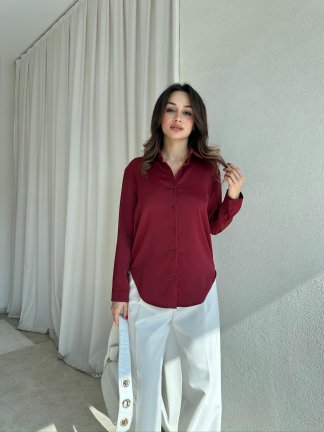 SİMPLE Saten Gömlek 8674 - Bordo 