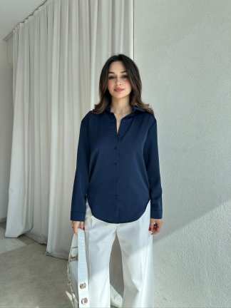 SİMPLE Saten Gömlek 8674 - Lacivert 