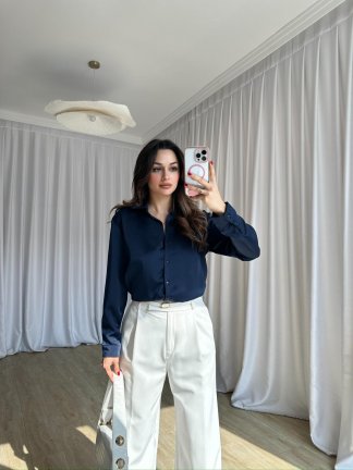 SİMPLE Saten Gömlek 8674 - Lacivert - 2