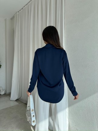 SİMPLE Saten Gömlek 8674 - Lacivert - 3