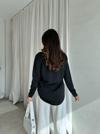 SİMPLE Saten Gömlek 8674 - Siyah - 2