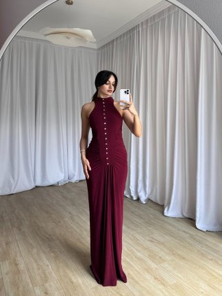  SİNGO Maxi Elbise 8352 - Bordo - 4