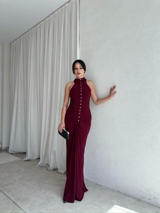  SİNGO Maxi Elbise 8352 - Bordo - 2