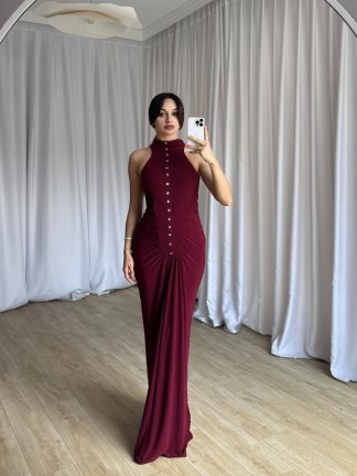  SİNGO Maxi Elbise 8352 - Bordo - 1