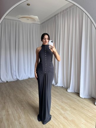 SİNGO Maxi Elbise 8352 - Füme - 2