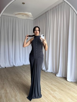 SİNGO Maxi Elbise 8352 - Füme - 5