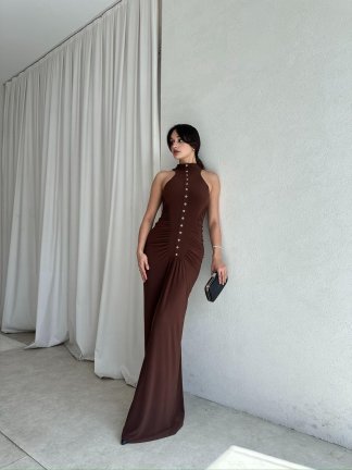 SİNGO Maxi Elbise 8352 - Kahverengi - 2