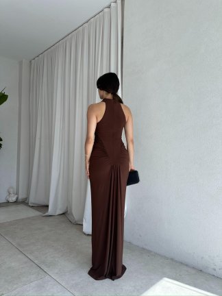 SİNGO Maxi Elbise 8352 - Kahverengi - 5