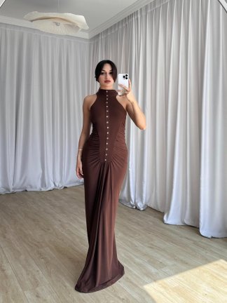SİNGO Maxi Elbise 8352 - Kahverengi 