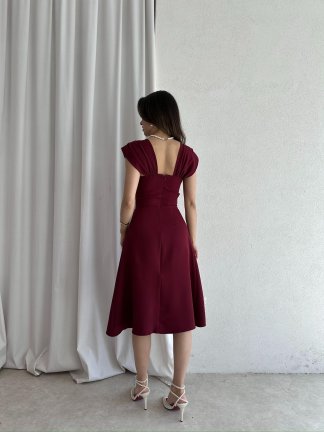 Sıralı İncili Midi EXETER Elbise 2117 - Bordo - 3