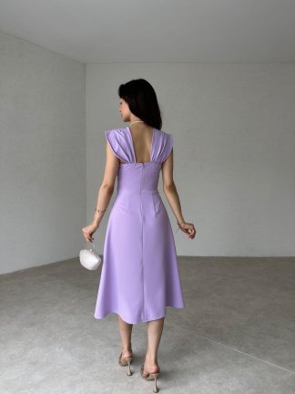 Sıralı İncili Midi EXETER Elbise 2117 - Lila - 3