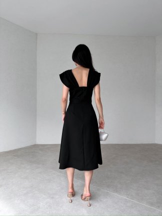 Sıralı İncili Midi EXETER Elbise 2117 - Siyah - 3