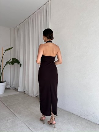 SİRENE Midi Elbise 8017 - Acı Kahve - 3