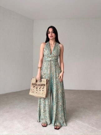 Sırt Dekolteli HARPSTER Tulum 6322 - Yeşil - 3