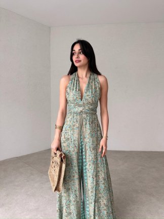 Sırt Dekolteli HARPSTER Tulum 6322 - Yeşil - 2