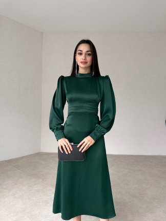 Sırt Dekolteli Midi MORRİS Elbise 3855 - Yeşil - 2