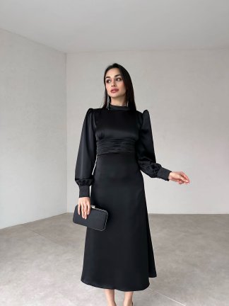 Sırt Dekolteli Midi MORRİS Elbise 3855 - Siyah - 2
