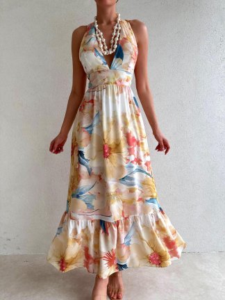 Sırt Dekolteli Midi REYMONT Elbise 6709 - Sarı - 3