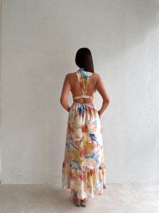 Sırt Dekolteli Midi REYMONT Elbise 6709 - Sarı - 2