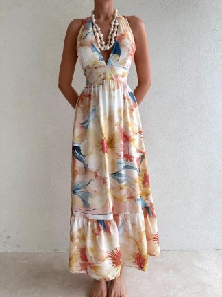 Sırt Dekolteli Midi REYMONT Elbise 6709 - Sarı - 5