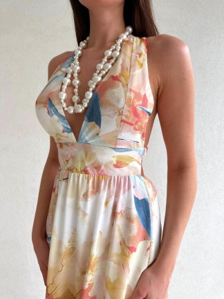 Sırt Dekolteli Midi REYMONT Elbise 6709 - Sarı - 4