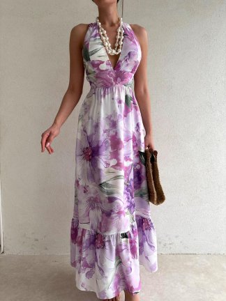 Sırt Dekolteli Midi REYMONT Elbise 6709 - Lila - 3