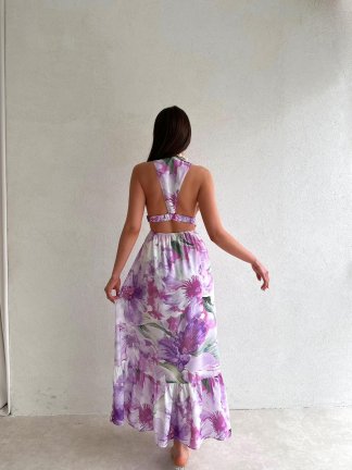 Sırt Dekolteli Midi REYMONT Elbise 6709 - Lila - 2