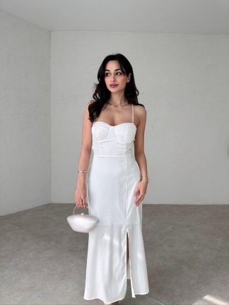 Sırt Dekolteli Midi RODOLF Elbise 5644 - Beyaz - 1