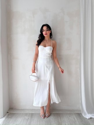 Sırt Dekolteli Midi RODOLF Elbise 5644 - Beyaz - 2