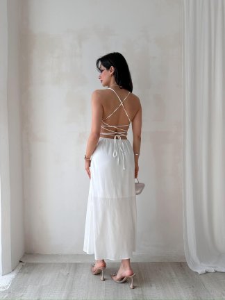 Sırt Dekolteli Midi RODOLF Elbise 5644 - Beyaz - 4