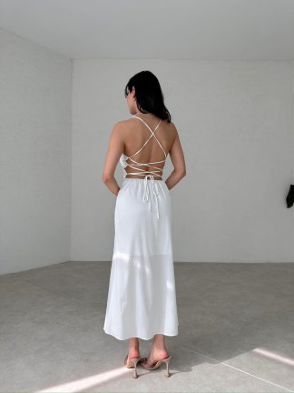 Sırt Dekolteli Midi RODOLF Elbise 5644 - Beyaz - 5