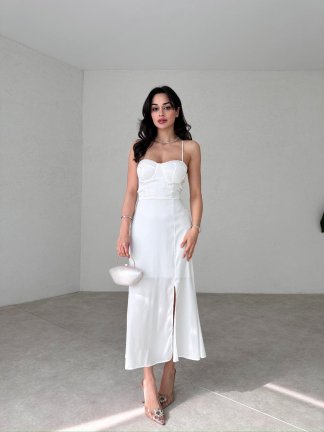 Sırt Dekolteli Midi RODOLF Elbise 5644 - Beyaz - 6