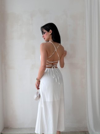 Sırt Dekolteli Midi RODOLF Elbise 5644 - Beyaz - 3