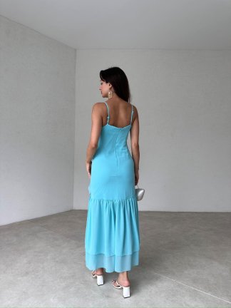 SİVELLA Midi Elbise 6490 - Turkuaz - 3