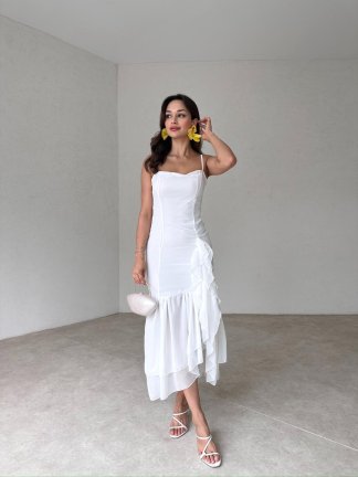 SİVELLA Midi Elbise 6490 - Beyaz - 2