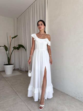 SLATE Maxi Elbise 6349 - Beyaz - 3