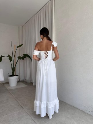 SLATE Maxi Elbise 6349 - Beyaz - 4