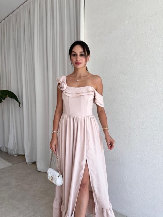 SLATE Maxi Elbise 6349 - Krem - 1