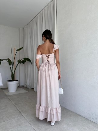 SLATE Maxi Elbise 6349 - Krem - 3