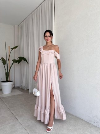 SLATE Maxi Elbise 6349 - Krem - 2