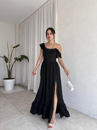 SLATE Maxi Elbise 6349 - Siyah - 2