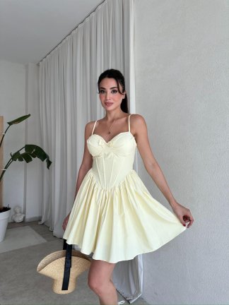  SLAY Mini Elbise 8280 - Sarı - 1