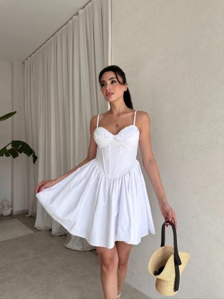 SLAY Mini Elbise 8280 - Beyaz - 2