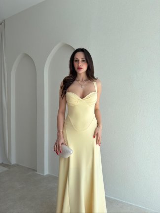 SMOOTH Maxi Elbise 1814 - Sarı - 3
