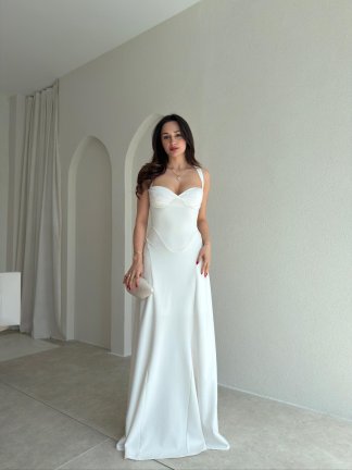 SMOOTH Maxi Elbise 1814 - Beyaz - 1