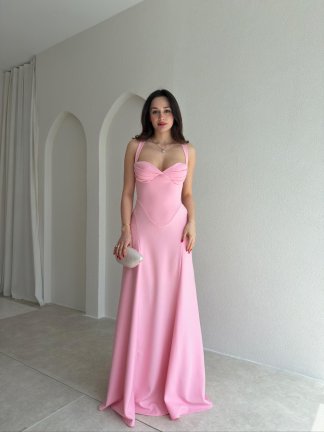 SMOOTH Maxi Elbise 1814 - Pembe 